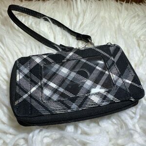 Thirty-One Timeless Wristlet Black Plaid Multi-Pocket Clutch
